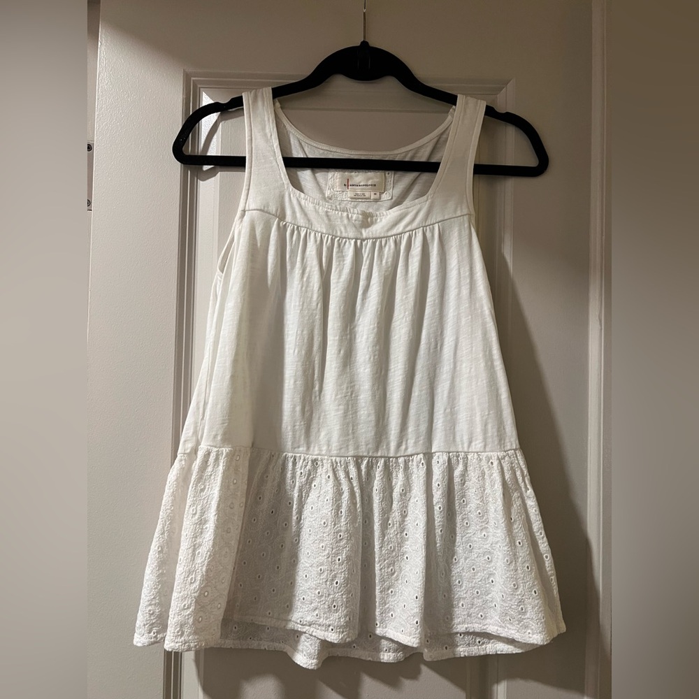 Anthro White Flowy Eyelet Tank